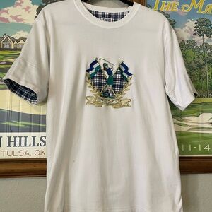 Lineup Footsport Embroidered Golf T-Shirt – Plaid Crest – White – Size M